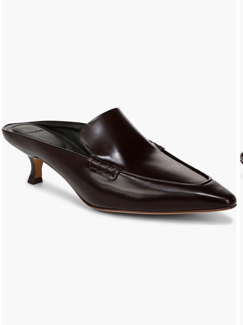 Vince Samy Pointed Toe Kitten Heel Loafer Mule in Ganache